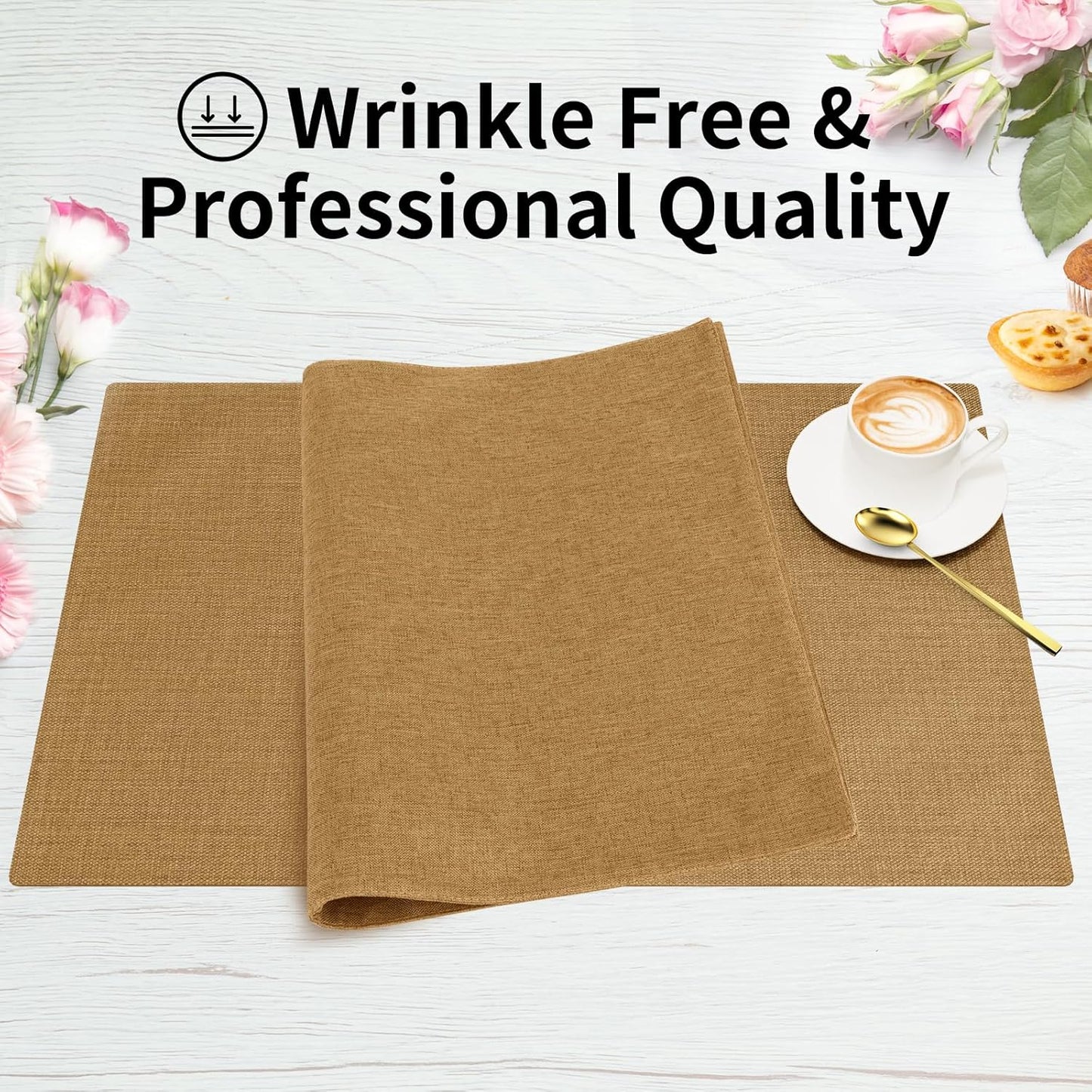 Cloth Placemats, Set of 6 Heat-Resistant Cotton Linen Blend Double Layered Machine Washable Place Mats, Wrinkle Free Thick Fabric Dining Table Mats for Indoors & Outdoors (Natural Linen, 6)