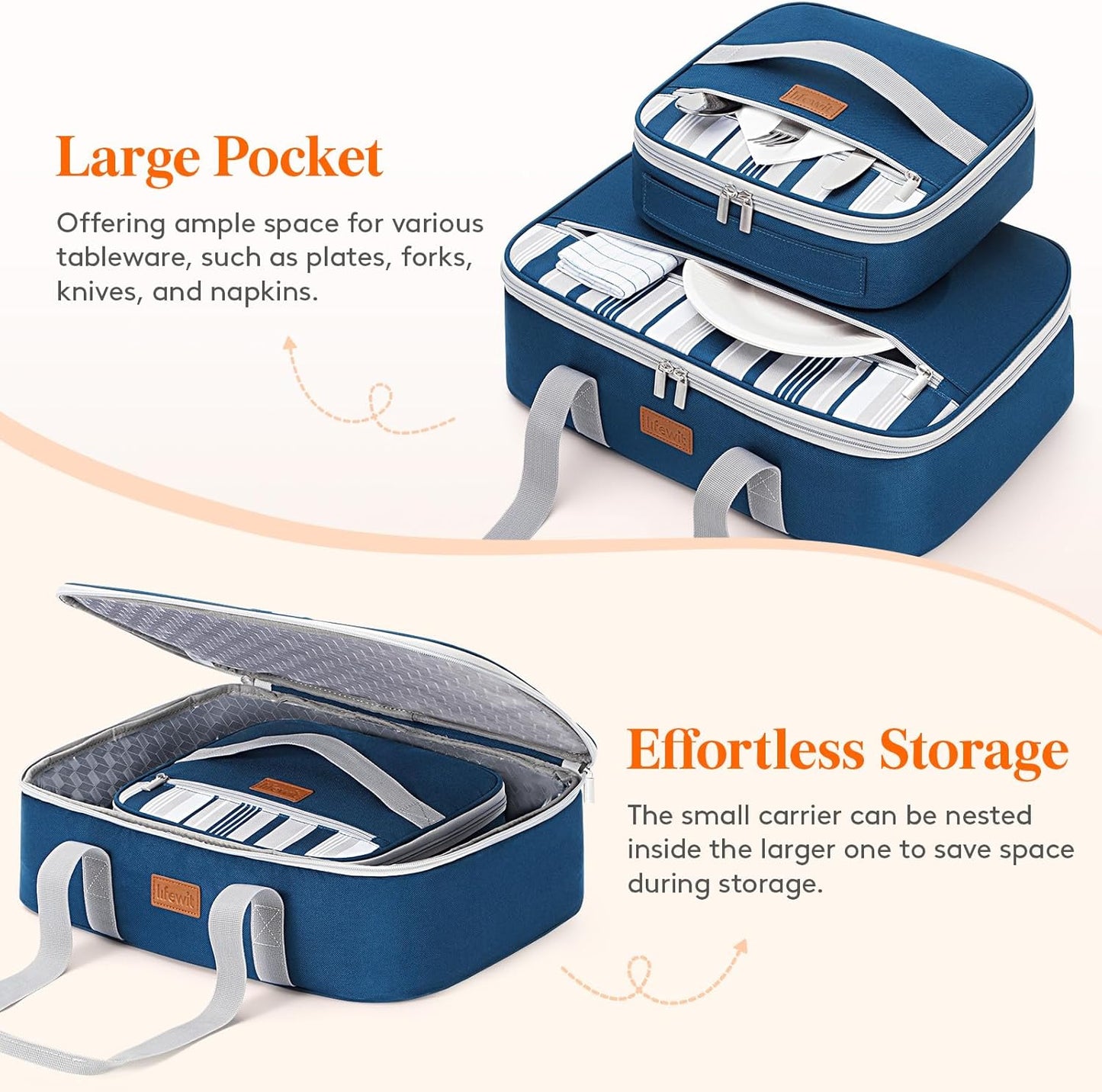 Lifewit Duo Insulated Casserole Carrier for Hot or Cold Food, Lasagna Holder 2 Compartments, Thermal Lunch Tote for Potluck Parties Cookouts, Fits 9"x13" Casserole Dish, Blue