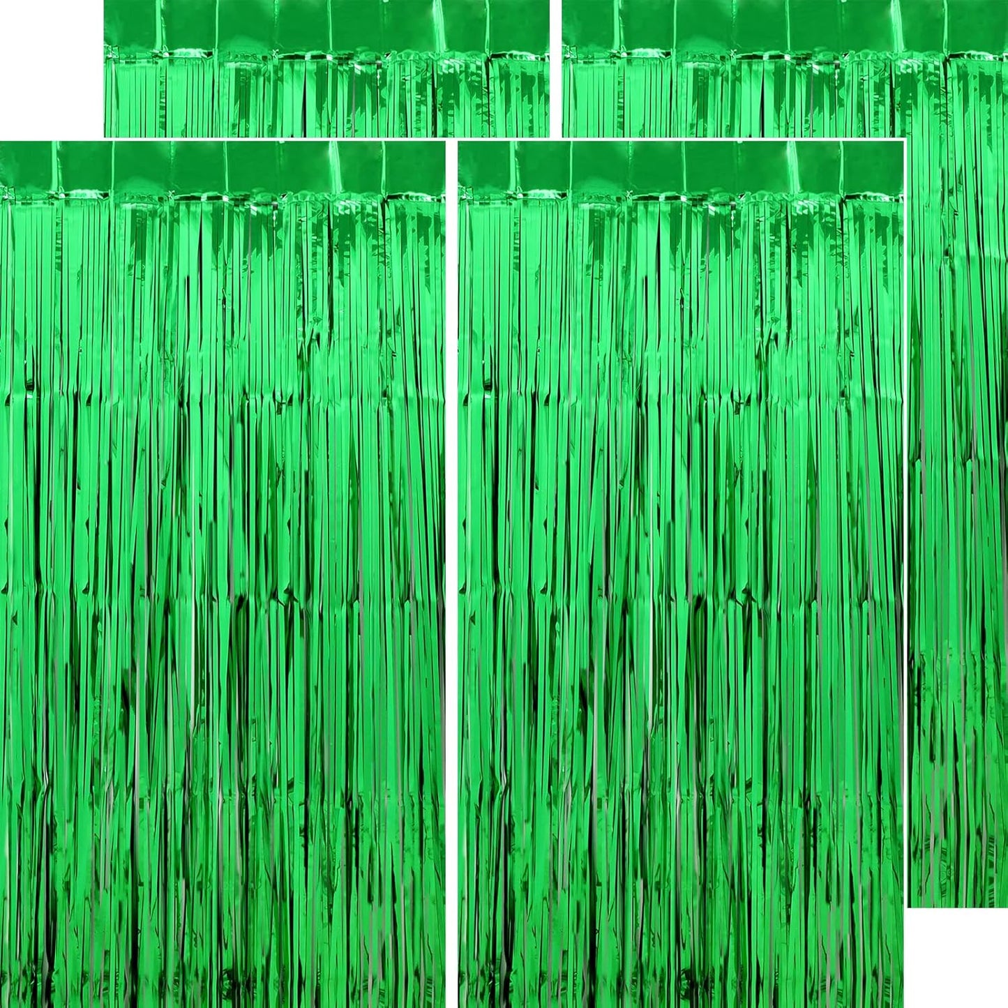 Football Party Decorations Green Streamers - Thicken 4 Pack 3.2 x 8.2 FT - Tinsel Foil Fringe Curtains Party Backdrop for Birthday, Dinosaur, Jungle, Christmas, Golf Party Decorations