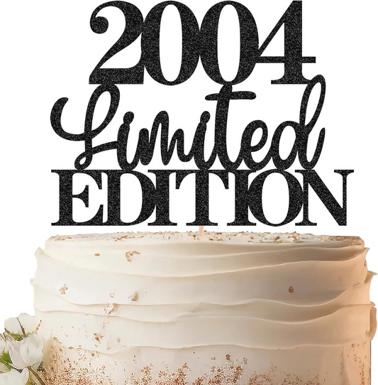 Limited EDITION 2004 Cake Topper - Black Glitter Happy 21st Birthday Party Cake Decoration Supplies, Cheer to 21 Years Cake Bunting Decor for 21st Birthday Party Photo Booth Props