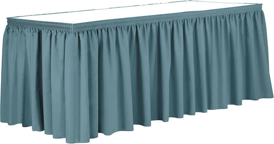 Ultimate Textile Pleat Polyester Fabric Table Skirt - Machine Washable, Flame Resistant, Cut & Sewn in NJ, Desk Skirt - Slate, 14' Shirred Pleat x 42" h