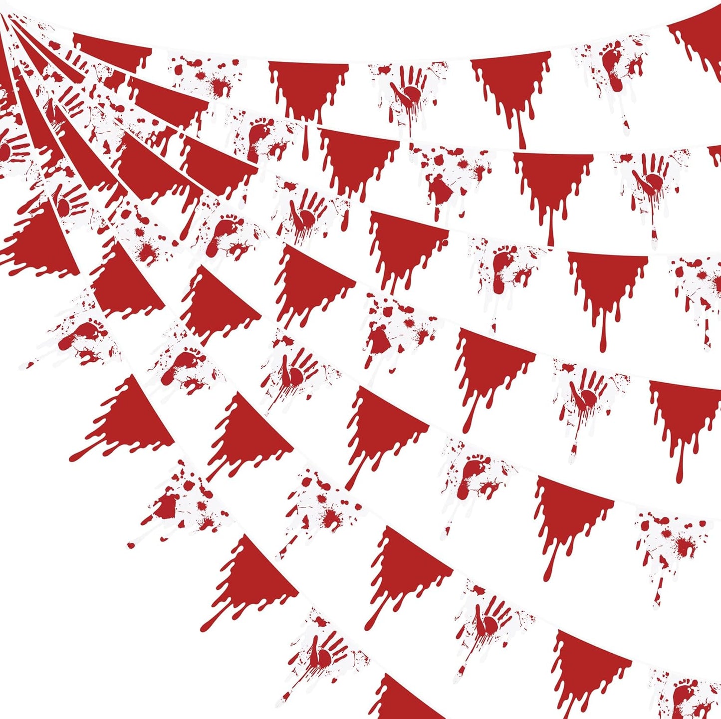 30Ft Halloween Party Decorations Red Bloody Handprint Footprint Triangle Flag Banner Fabric Pennant Garland Streamers for Happy Halloween Scary Zombie Vampire Horror Birthday Outdoor Garden Decor