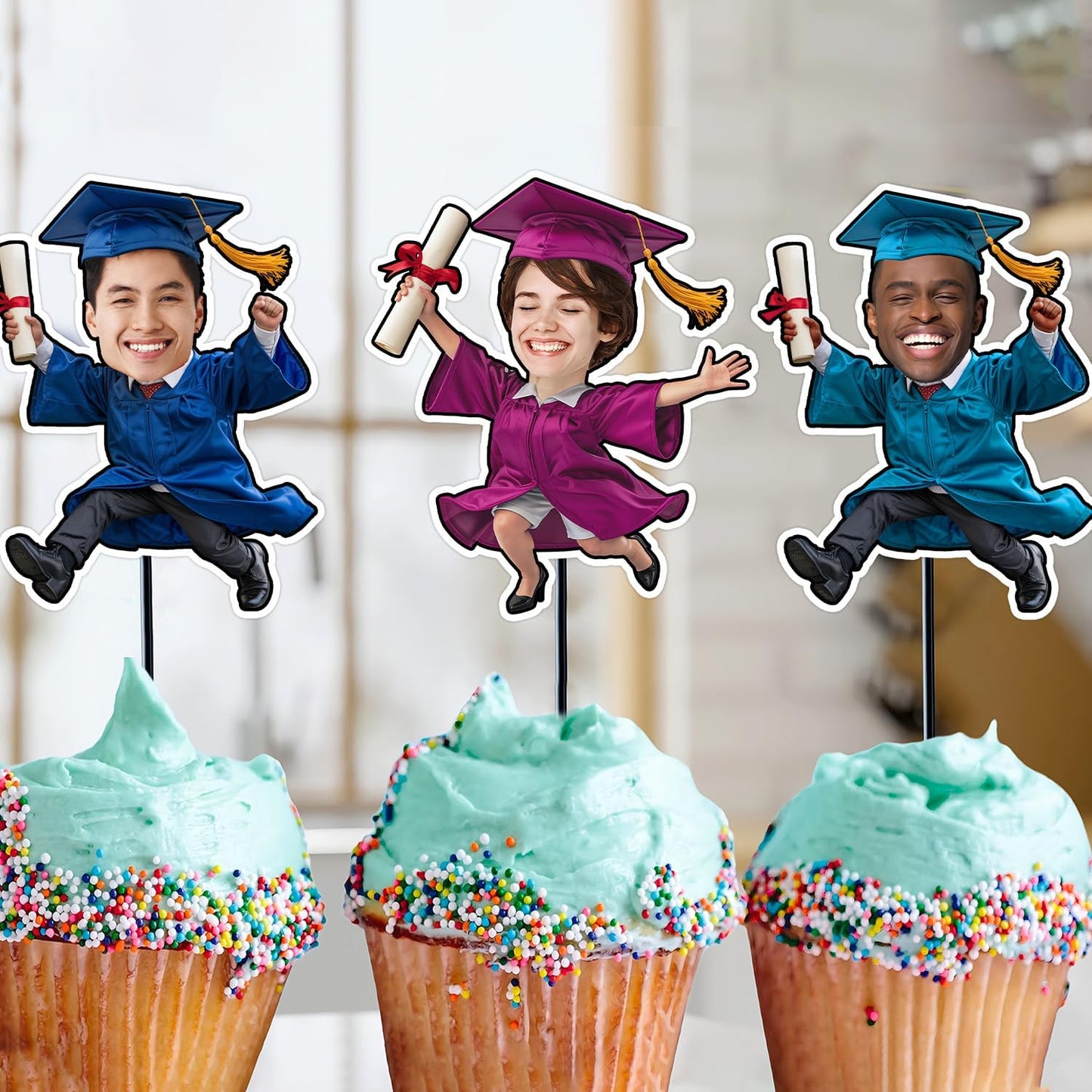 Personalized Graduation Cupcake Toppers 2025 - Custom Face Cutout, Mini Graduation Cake Topper For Boys Girls, Christmas Decorations 2025 Cupcake Toppers