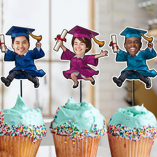 Personalized Graduation Cupcake Toppers 2025 - Custom Face Cutout, Mini Graduation Cake Topper For Boys Girls, Christmas Decorations 2025 Cupcake Toppers
