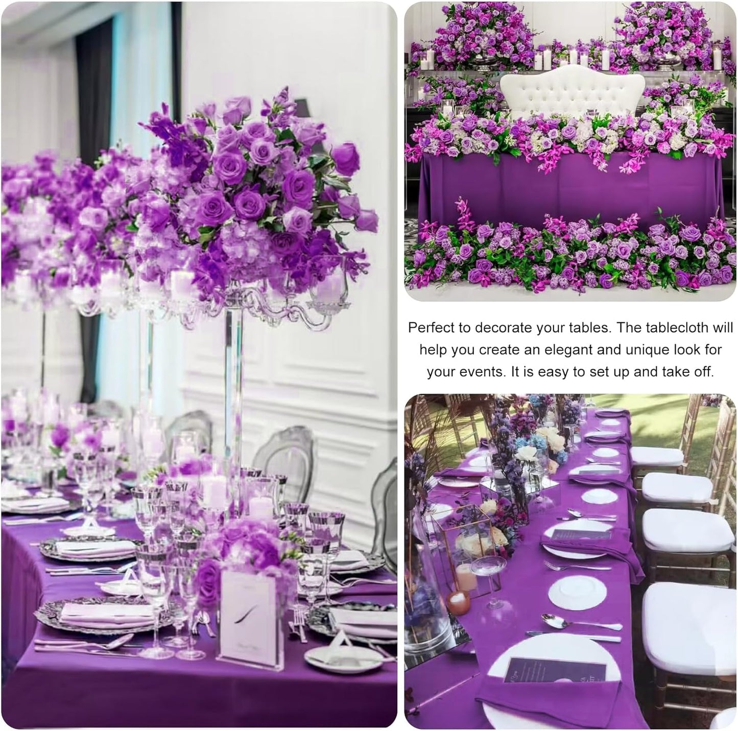 4 Pack Rectangle Tablecloth 60x126 Inch Purple Washable Polyester Table Cover for Wedding Dining Table Buffet Parties Banquet Decoration（Purple）