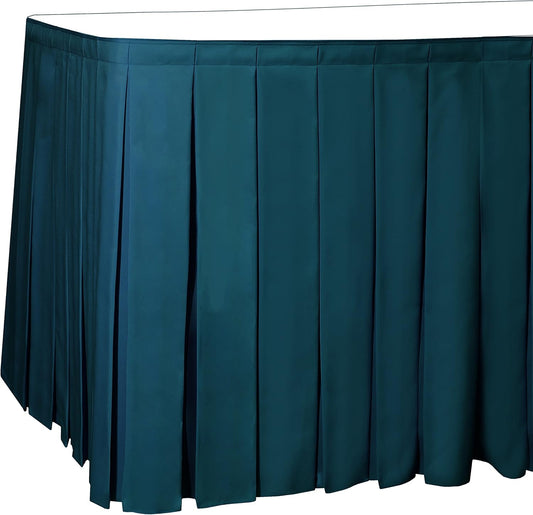 Ultimate Textile Pleat Polyester Fabric Table Skirt - Machine Washable, Flame Resistant, Cut & Sewn in NJ, Desk Skirt - Lagoon, 21' Box Pleat x 42" h