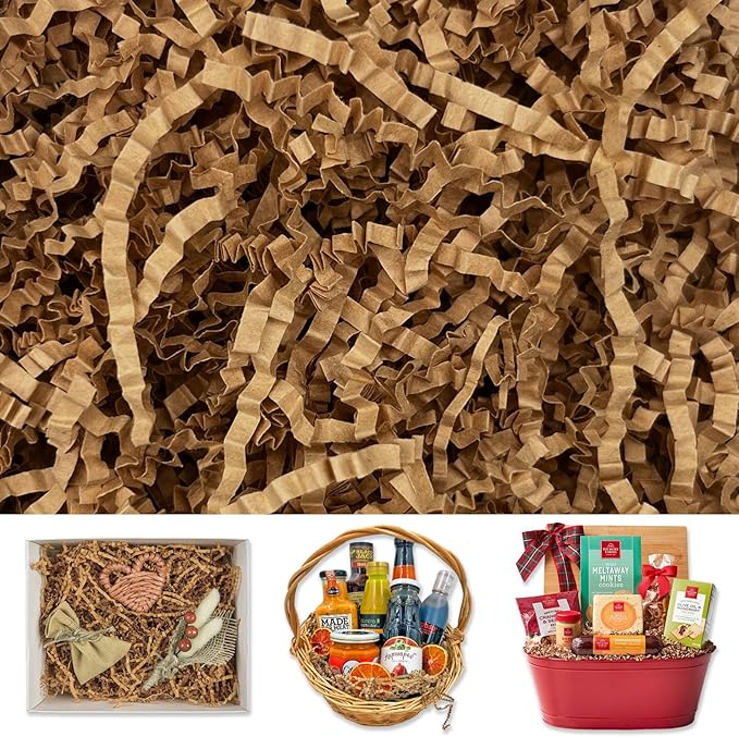 Tisspoms Kraft Brown Crinkle Cut Paper Shred Filler, 2 LB Basket Filler Shredded Paper, Confetti Stuffing for Basket Filling, Halloween, Christmas, Birthdays, Gift Wrapping, Stuffer Party Supplies