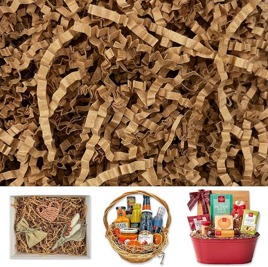 Tisspoms Kraft Brown Crinkle Cut Paper Shred Filler, 2 LB Basket Filler Shredded Paper, Confetti Stuffing for Basket Filling, Halloween, Christmas, Birthdays, Gift Wrapping, Stuffer Party Supplies