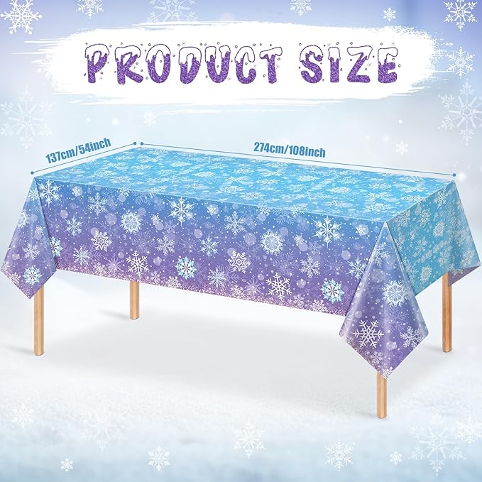 6 Pack Winter Snowflake Plastic Tablecloth Decorations, Blue and Purple Snowflake Winter Wonderland Disposable Table Cover for Christmas Holiday New Year Party Supplies Decorations, 54x108 Inch