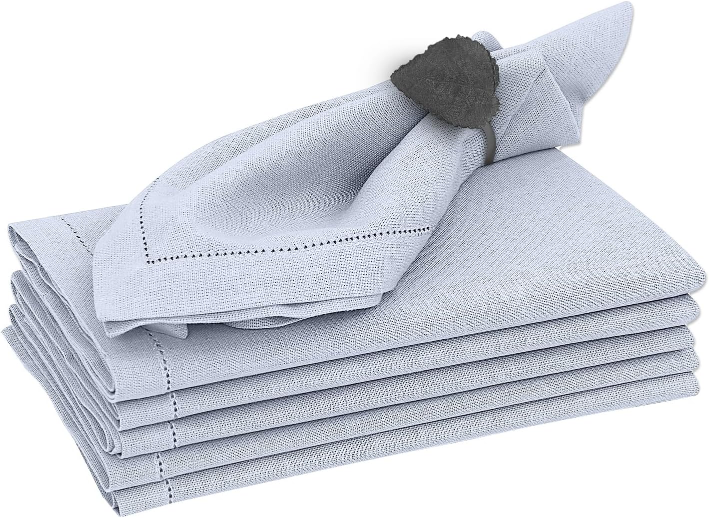 Ruvanti Premium Linen Napkins Set of 4-20x20 Inch, Classic Hemstitch, Mitered Corner Cloth Napkins‎‎ - Soft, Elegant Dinner Napkins Cloth Washable for Weddings, Parties, Everyday Use - Arctic Ice