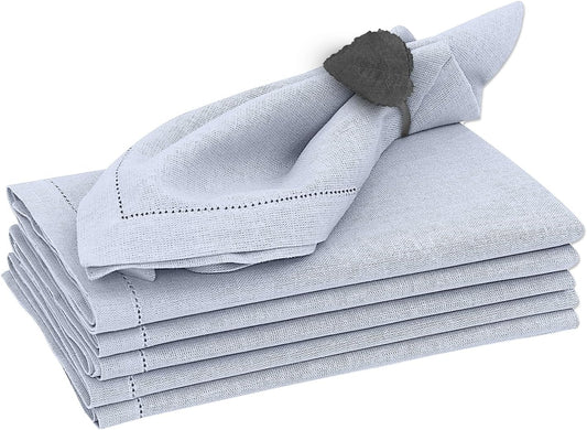 Ruvanti Premium Linen Napkins Set of 4-20x20 Inch, Classic Hemstitch, Mitered Corner Cloth Napkins‎‎ - Soft, Elegant Dinner Napkins Cloth Washable for Weddings, Parties, Everyday Use - Arctic Ice