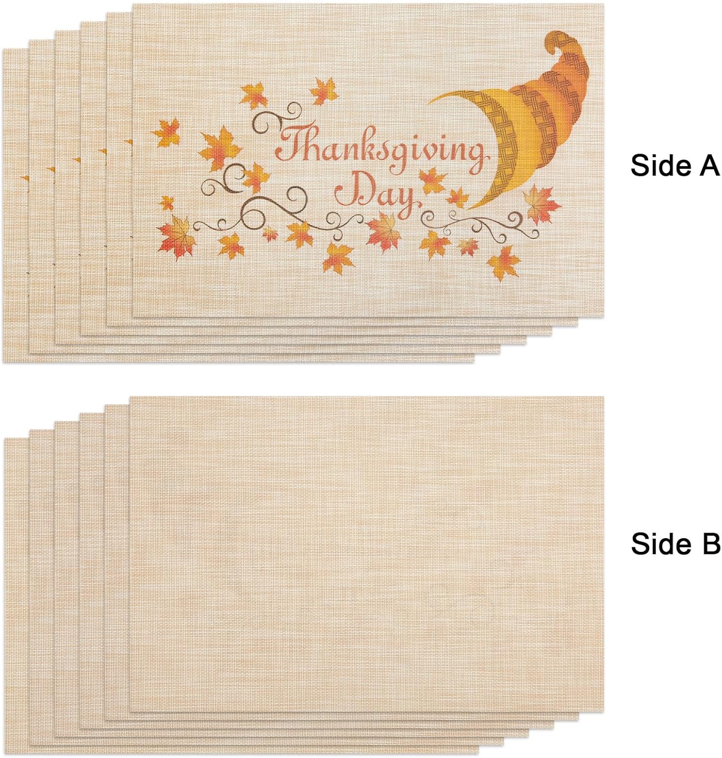 Thanksgiving Placemats Set of 6 Fall Place Mats Pumpkin Maple Leaves Table Mats Washable Non-Slip Heatproof Woven Placemats for Dining Table (17.7" X 11.8")