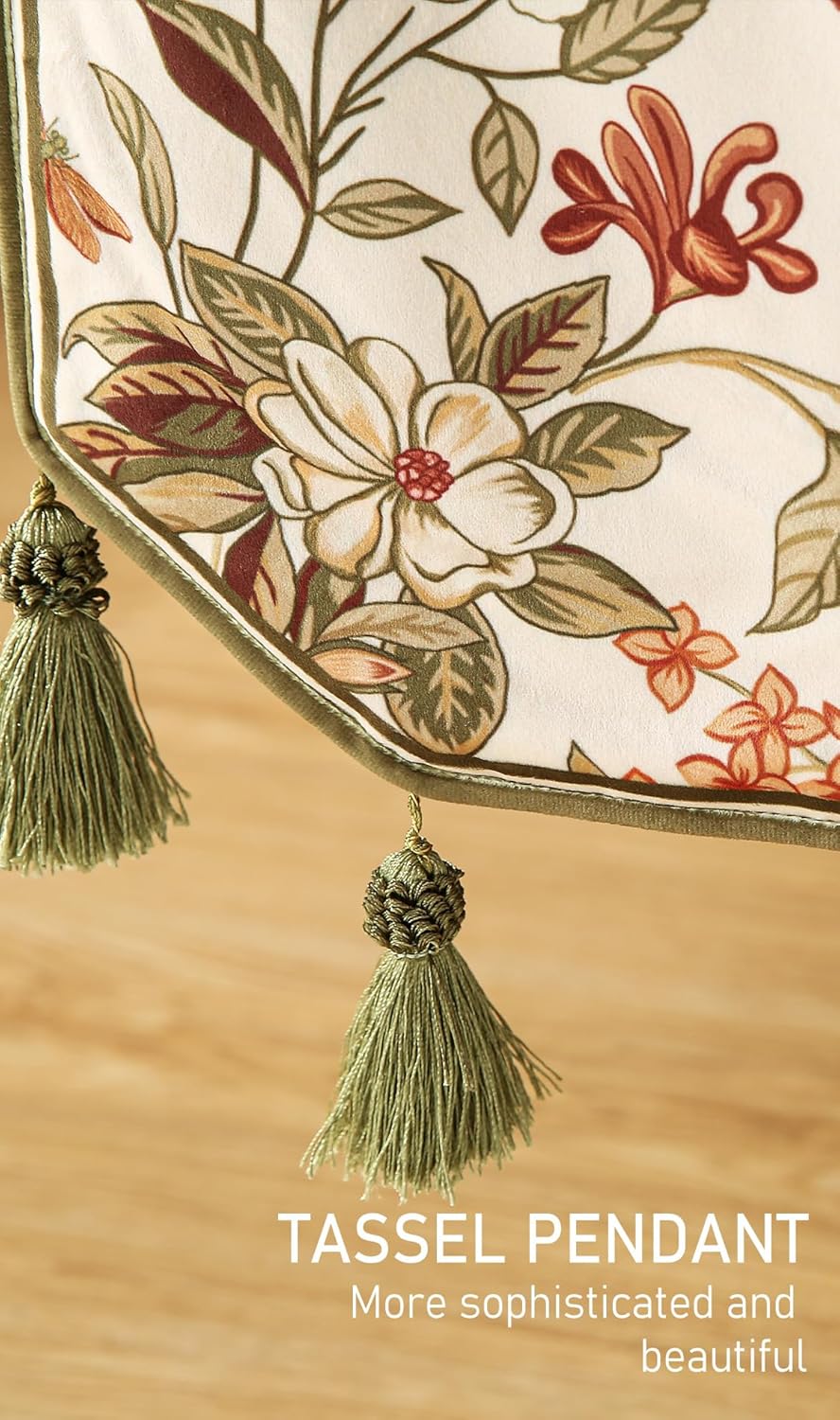 ISAENNE Designer Bohemian Luxury Velvet Table Runner 87 Inches Long,Farmhouse Floral Pattern Decor Table Runners for Dining Tables,Thanksgiving,Kitchen Tables,Christmas,12"*87"-Grace A