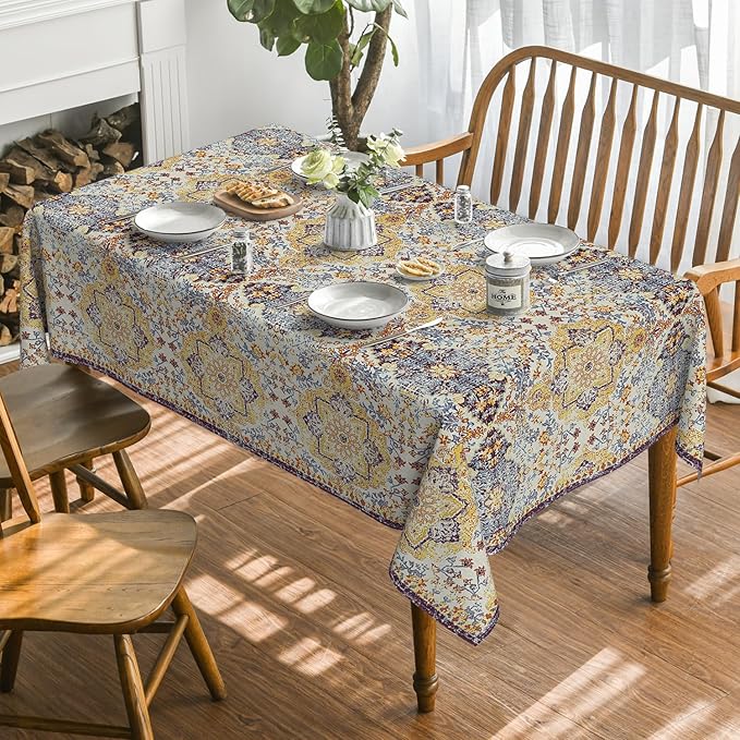 Horaldaily Boho Bohemia Style Tablecloth 60×140 Inch Rectangular, Yellow Vintage Country Rustic Farmhouse Magical Fall Orange Washable Seasonal Table Cover for Party Picnic Dinner Decor