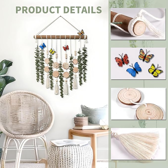 Artificial Eucalyptus Plant Green Leaves with Wooden Beads Garland Hanging Decoration for Wall Decoration,16.5" Fake Plants Bathroom Wall Decor,Kitchen Wall Decor