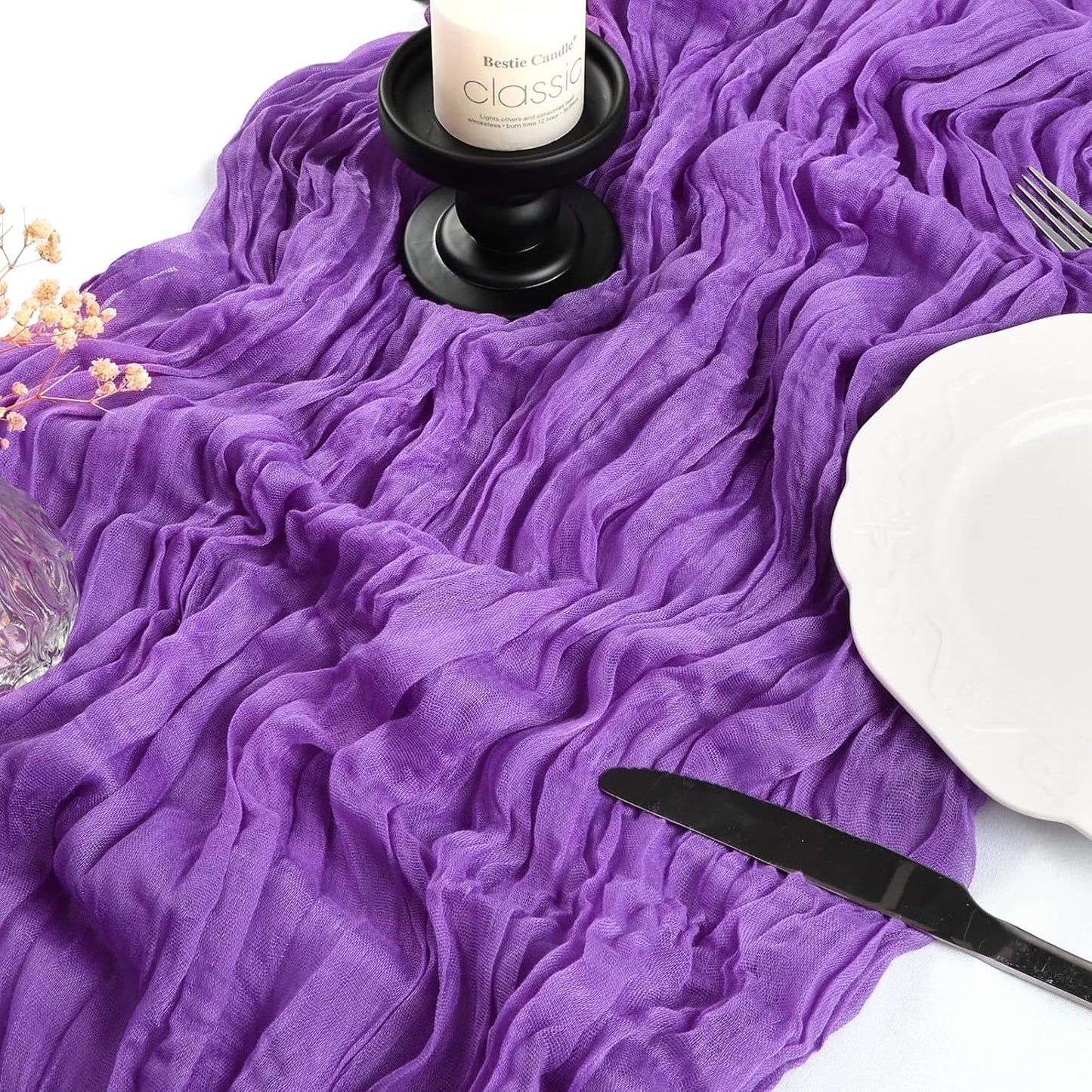 12 Pack 10FT Purple Cheesecloth Table Runner 35x120 Inch Gauze Rustic Boho Fall Table Runner Cheese Cloth for Thanksgiving Wedding Decor Birthday Party Bridal Baby Shower Table Centerpiece Decoration