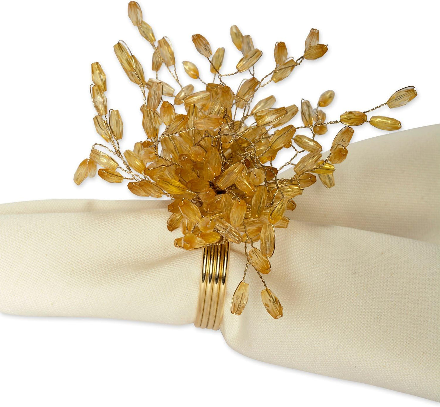 DII Christmas Thanksgiving Holiday Tabletop Décor Collection Decorative Napkin Ring Holder Set, 4" Diameter, Gold Beaded Starburst, 6 Piece