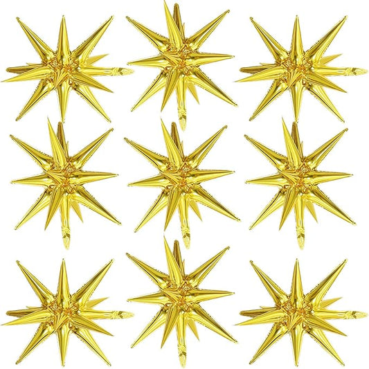 Gold Star Balloons,9Pcs 22Inch Gold Explosion Spike Cone Helium Polyester Film Star Foil Balloons for Birthday Anniversary Baby Shower Wedding New Year Disco Party Decorations