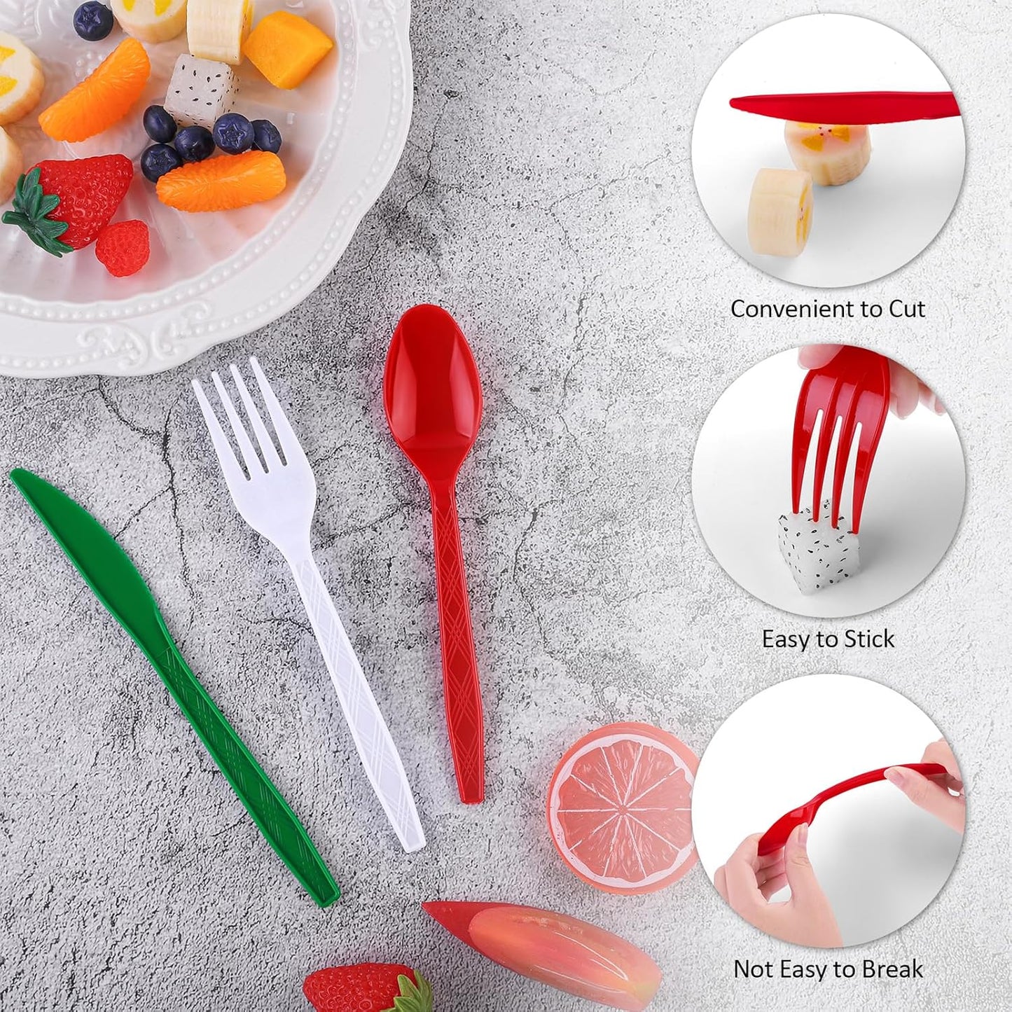 360 Pcs Christmas Silverware Disposable Flatware Cutlery - Red, Green, White Forks, Knives and Spoons Set - Plastic Serving Silverware for Holiday Party Supplies
