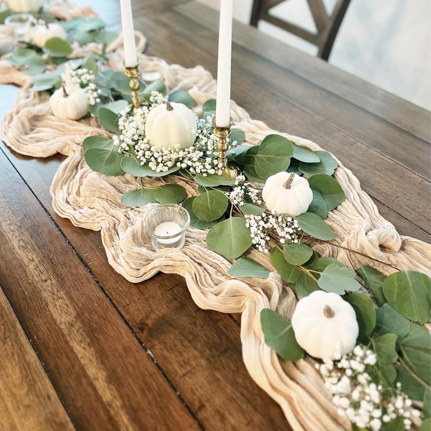 12 Pack Beige Cheesecloth Table Runners 35 x 120 Inch – Rustic Boho Gauze Table Runner for Wedding Arch, Party Decoration, Bridal Shower, Reception, Farmhouse Dining Decor