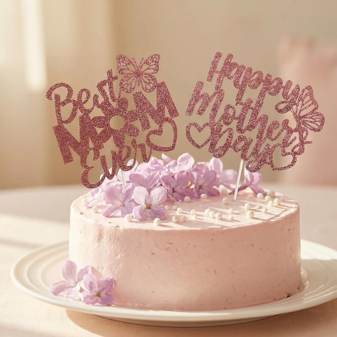 Happy Mother's Day Decorations Set, Happy Mothers Day Banner Cake Toppers Rose Gold Glitter Mothers Day Decor Table Honeycomb Centerpieces for Mothers Day Party Table Decor Supplies
