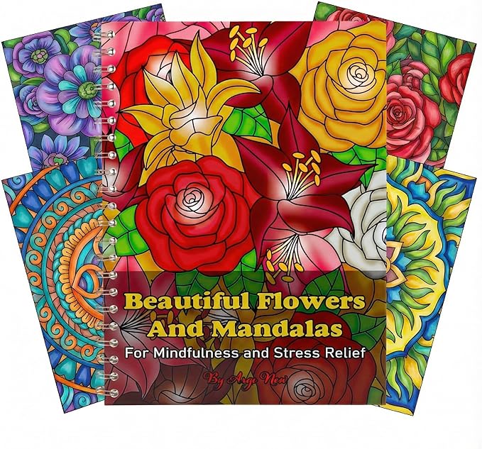 Spiral Bound Adult Coloring Book for Women - 40 Mandala and Flowers Designs - Stress Relief & Relaxation - Single Sided, Perforated Pages, Large A4 Format
