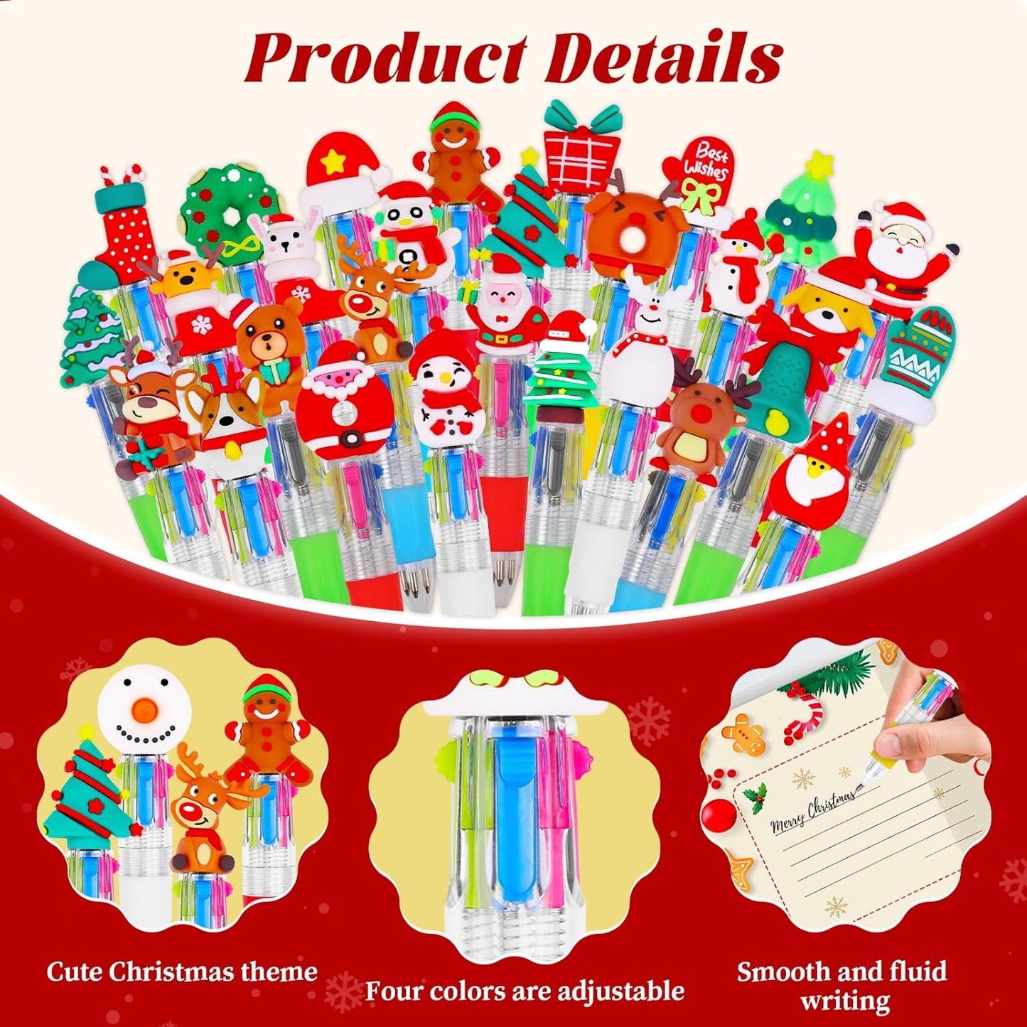30 Set Cute Multicolor Pens in One 4-in-1 Fun Pens Bulk with 30 Gift Cards for Kindergarten Party Christmas Student Gift Bulk Office School Exchange Gifts
