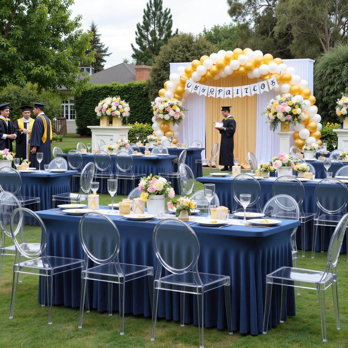 Outpain 6ft Spandex Table Cloth for Standard Folding Tables-6Pack Navy Blue Table Cloth Table Protector for Party, Wedding, Cocktail, Banquet, Festival