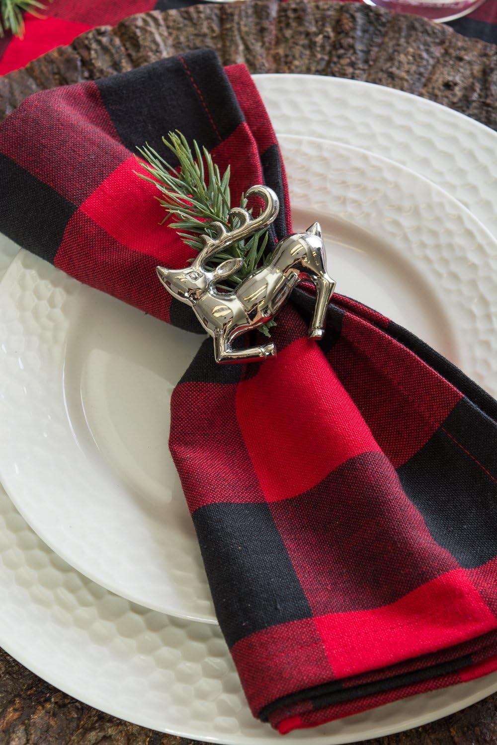 DII Christmas Thanksgiving Holiday Tabletop Décor Collection Decorative Napkin Ring Holder Set, 2.5" Diameter, Silver Reindeer, 6 Piece