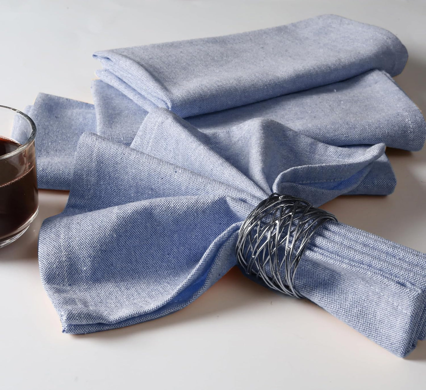 Native Fab Solid Cloth Napkin Set of 12, 100% Chambray Cotton, Washable, Reusable Dinner Cloth Napkin 17x17 inches, Table Decor Napkins for Dinner, Events, Ink Blue