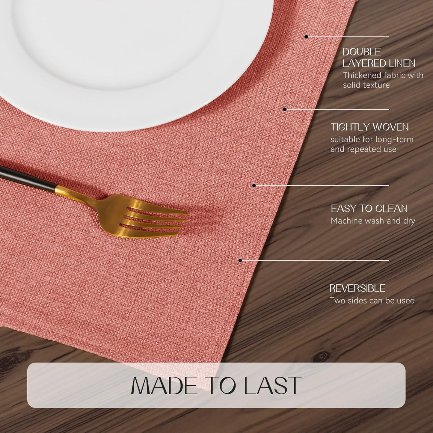 Romanstile Cloth Placemats Set of 8-12 x 18 Inch, Heat Resistant Double Layered Thickened Burlap Fall Place Mats, Washable Faux Linen Farmhouse Table Mats for Kitchen/Dining/Party/Outdoor, Orange