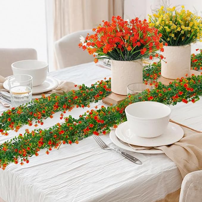 Faux Eucalyptus Garland Plant Fake Vines, Artificial Hanging Eucalyptus Leaves Greenery Vines Arch Kit Flower Green Garlands for Decoration for Wedding Backdrop Wall Party Home Indoor Outdoor(Orange)