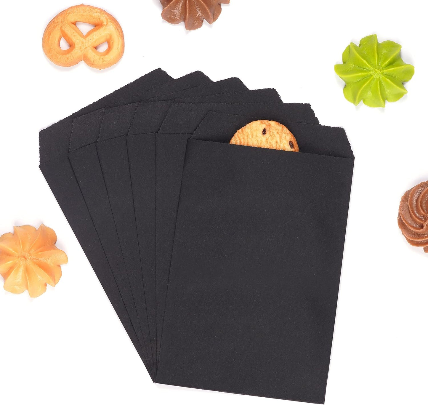 Quotidian Black Greaseproof Paper Bags for Small Treat Birthday Party Favor Pack of 100 (4'' x 6'')