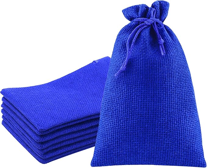 Mandala Crafts 10X14 Inch Royal Blue Burlap Drawstring Gift Bags for Favors - 20 Large Linen Sacks Gift Pouches for Candy, Coffee, Jewelry, Wedding, and Party Supplies