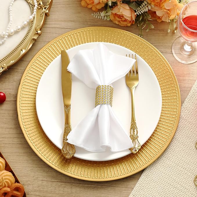 50 Pack Gold Charger Plates Bulk for Dinner Plates 13" Beaded Shaped Service Chargers Bulk, Plastic Wedding Chargers for Christmas Thanksgiving Party Wedding Birthday Anniversary