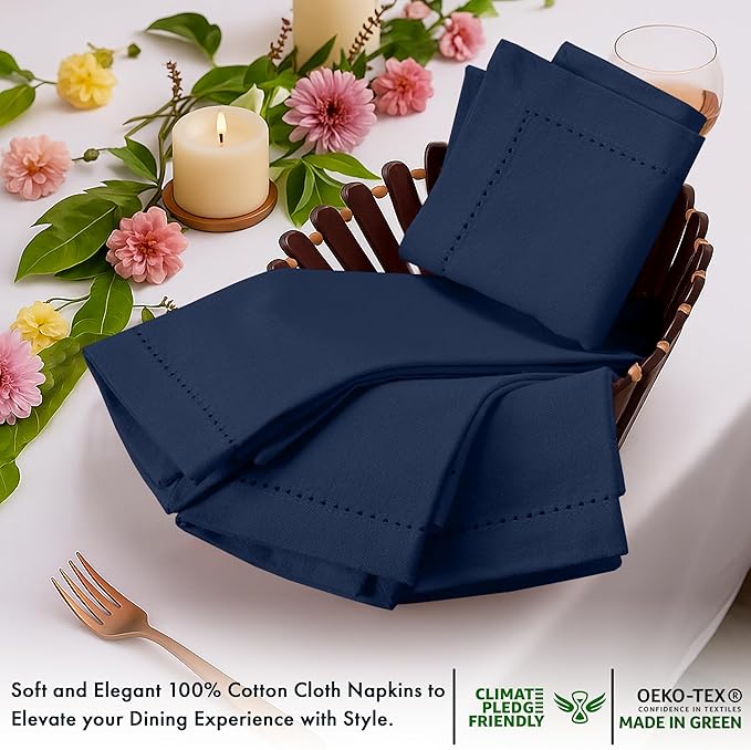 Ruvanti Cloth Napkins Set of 12, 100% Cotton High GSM 18x18 Inches, Hem Stitched Corners, Soft, Washable, Durable & Absorbent, Perfect for Parties, Christmas, Thanksgiving Dinners – Pageant Blue