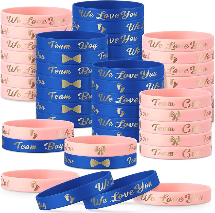 Jetec 60 Pieces Gender Reveal Bracelets, Team Boy Silicone Wristbands and Team Girl Rubber Bracelets for Gender Reveal Ideas Party Supplies Decorations