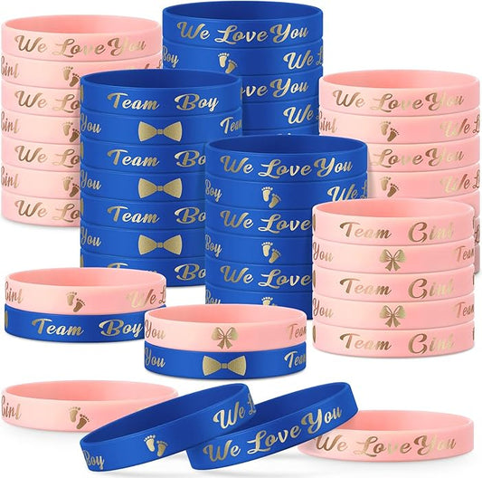 Jetec 60 Pieces Gender Reveal Bracelets, Team Boy Silicone Wristbands and Team Girl Rubber Bracelets for Gender Reveal Ideas Party Supplies Decorations