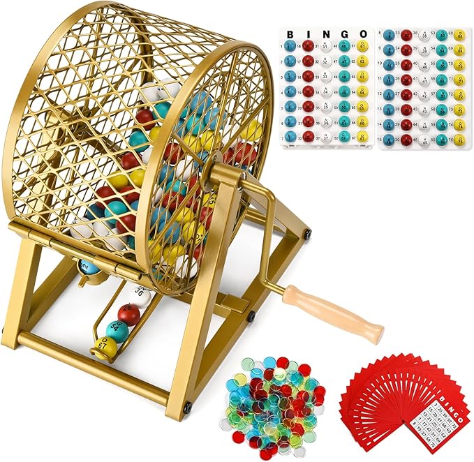 GADFISH Bingo Game Set, Bingo Sets Adults for Large Group Kids Seniors, 0.78" Bingo Balls with Steel Cage, 30 Cards, Board and Chips for Adults Parties, Game Night, Community