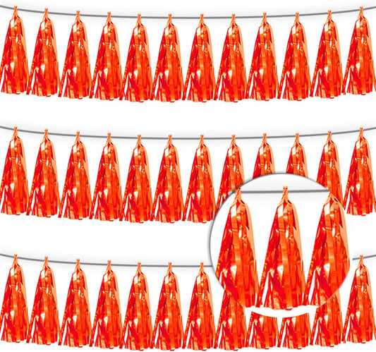 3P Orange Tassel Banner Garland Metallic Foil Fringe Banner Tinsel Tassels Streamer Banner Backdrop for Parade Floats, Graduation Decorations, Father's Day, Fall, Thanksgiving Party Decoration