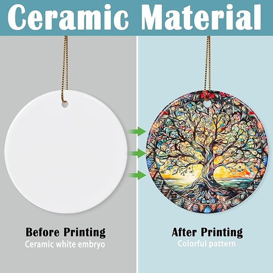 Stained Ceramic Tree of Life Ornament - Christmas Decorations for Office, Room, Home - Holiday Present Ideas