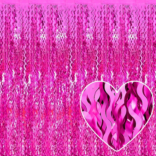 4 Pack Rose Red Fringe Curtain Backdrop 3.2Ft x 8.2Ft Metallic Tinsel Foil Fringe Streamers Background for Photo Booth Mother's Day, Easter, Carnival, Birthday, Wedding Party Decoration