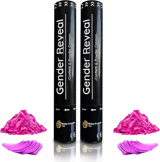 Gender Reveal Confetti 2 Pink Cannon - Powder Smoke with 100% Non-Toxic, Food-Grade Corn Starch - Air Compressed Party Popper - Big and Bright Explosion for Photo Effects (Pink)