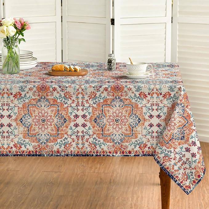 Horaldaily Boho Bohemia Style Tablecloth 60x140 Inch Rectangular, Vintage Country Rustic Farmhouse Magical Fall Orange Washable Seasonal Table Cover for Party Picnic Dinner Decor