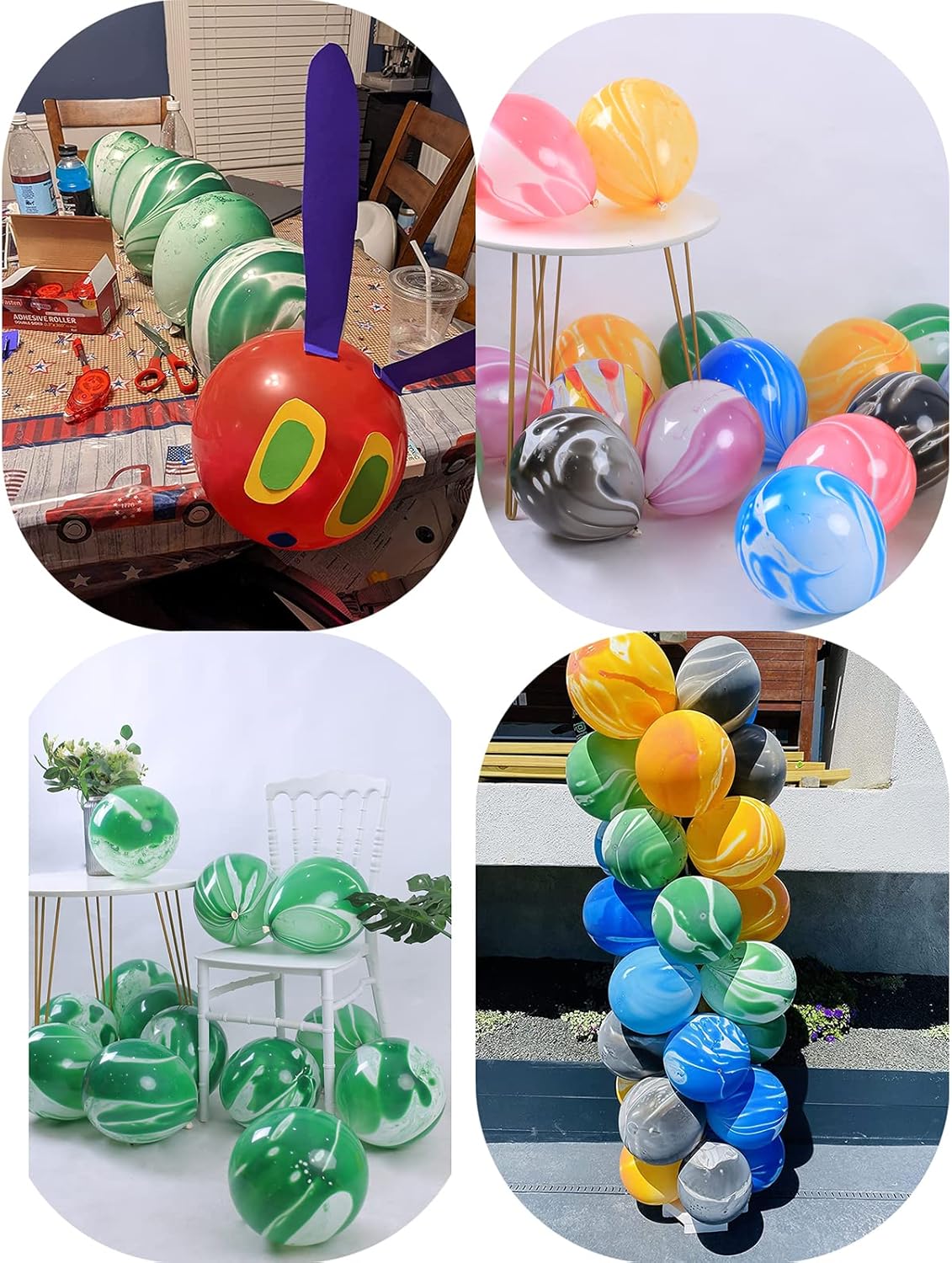 Green Marble Balloons Marbled Agate Latex Balloons 12 Inch 50 PCS Swirl Balloons for Tie Dye Balloons Party Chrismas Decoration Summer Jungle Rain Forest Themed Event