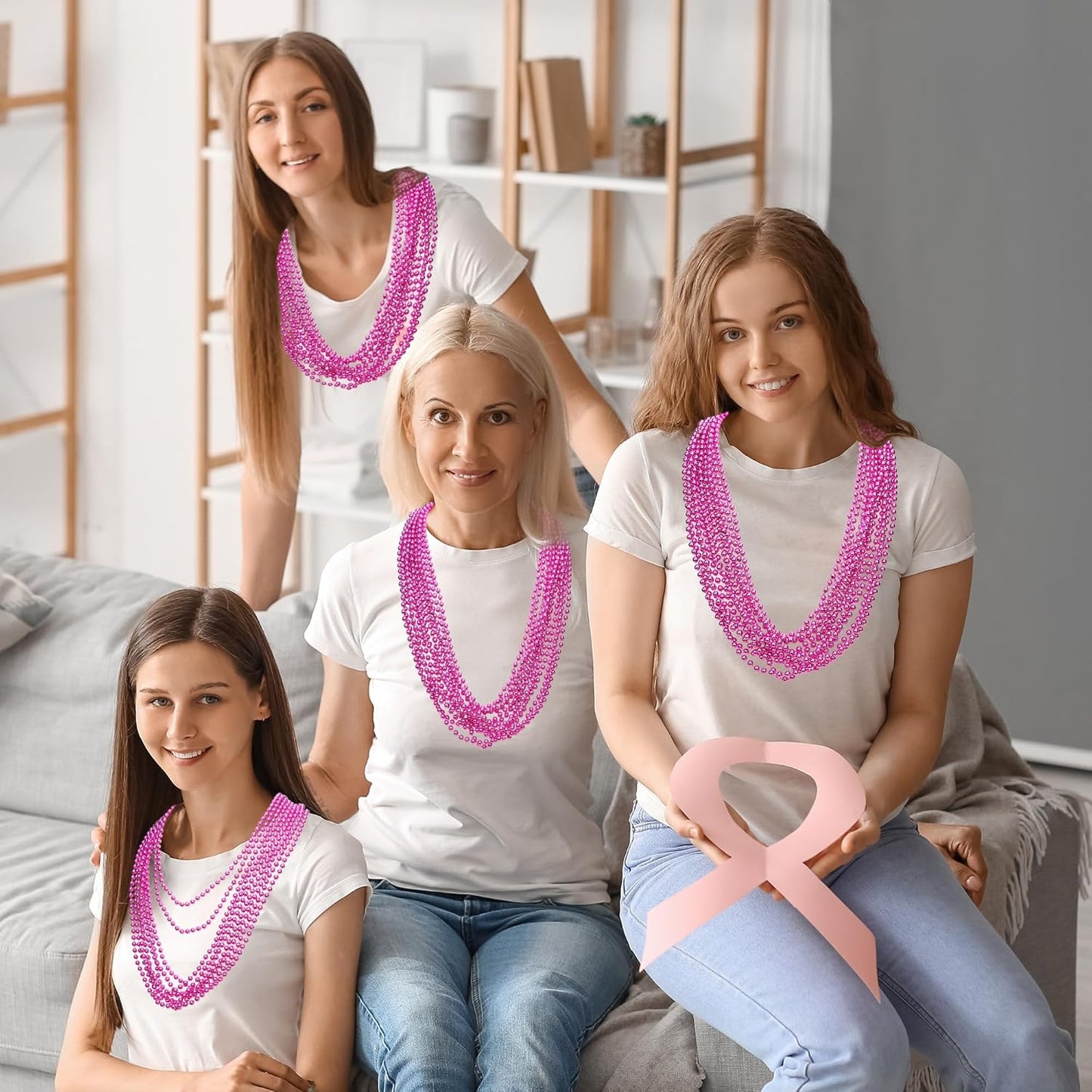 Breast Cancer Awareness Accessories - 100PCS Beads Bulk Decorations, Awareness Toy Necklaces, Party Parade Supplies Favors Stuff