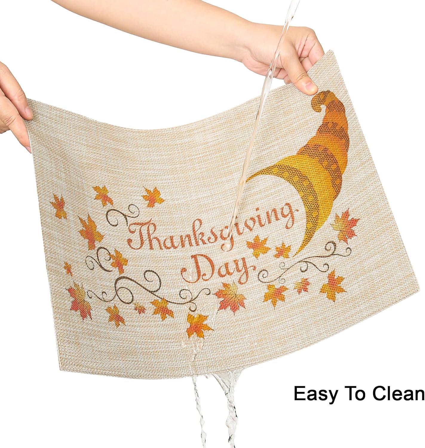 Thanksgiving Placemats Set of 6 Fall Place Mats Pumpkin Maple Leaves Table Mats Washable Non-Slip Heatproof Woven Placemats for Dining Table (17.7" X 11.8")