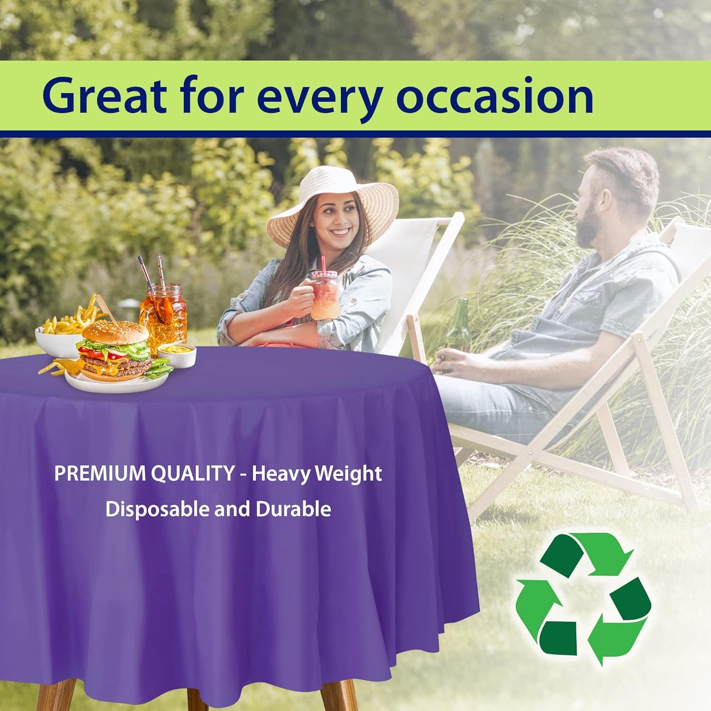 Purple Disposable Plastic Tablecloth for Round Tables (36 Pack) Table Cloths for Parties, Events & Weddings, Indoors & Outdoors, 84 inches, Plastic Table Cover
