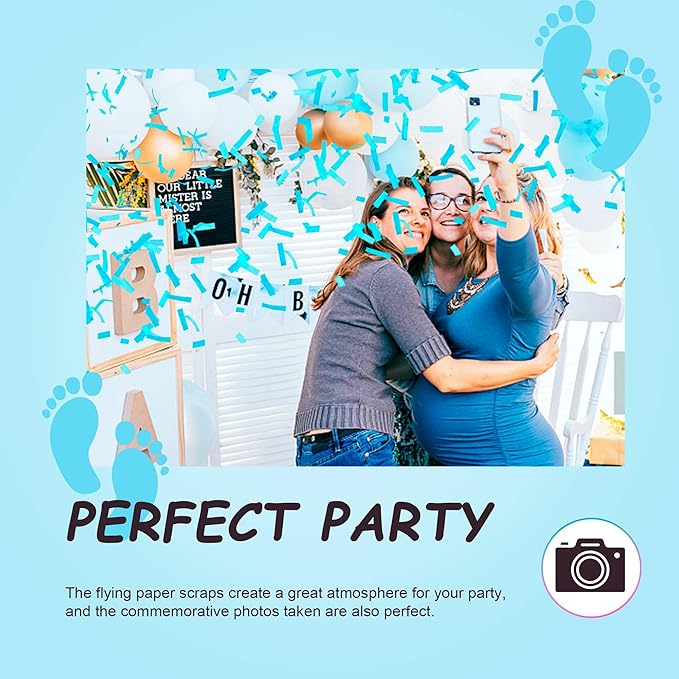 POPUPARTY 4 Pack Gender Reveal Confetti Cannon | No Powder Confetti Poppers | Ideal for Baby Boy Gender Reveal Decoration (4 Blue)