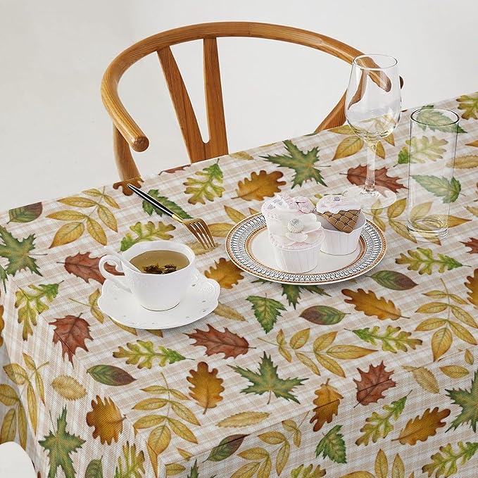 YCness Autumn Maple Leaves Tablecloth, Thanksgiving Autumn Harvest Watercolor Ginkgo Biloba Abstract Geometry Leaves Table Cover for Party Picnic Dinner Decor 60x120 Inch Rectangle